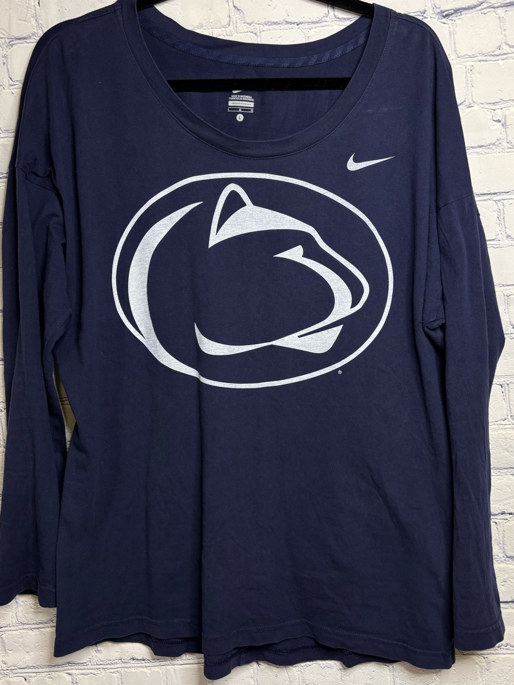Nike Penn State Navy White Nittany Lions Long Sleeve Gorpcore Scoop Neck Shirt L